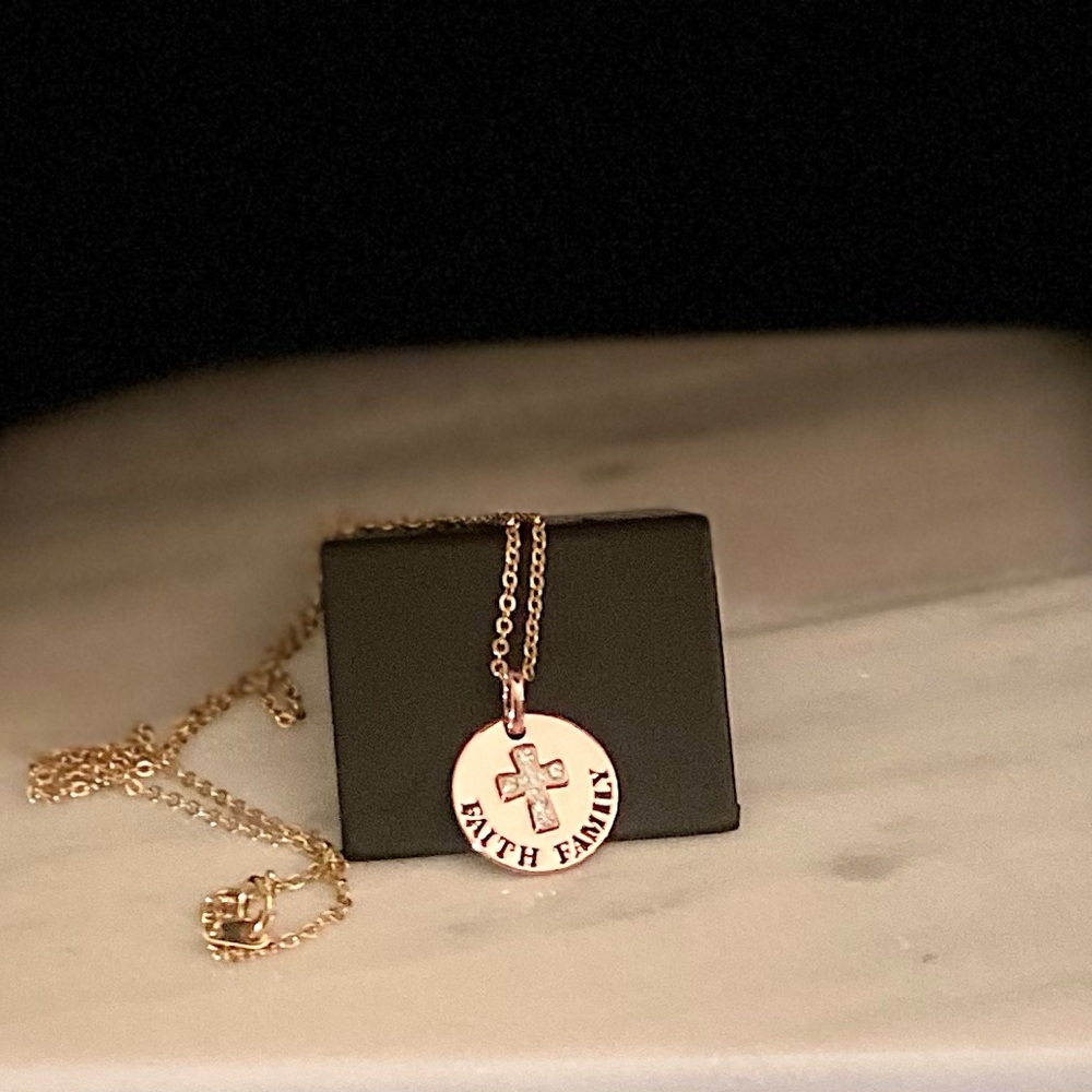 Ralph Lauren Gold Family Circle Faith Pendant Necklace